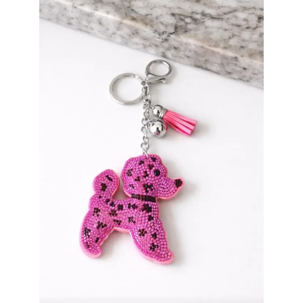 🌴 Pick 3 For $15 Rhinestone Pink Dog Bag Charm Key Chain New
